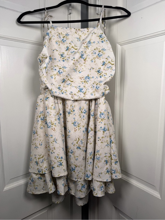 SHEIN Dresses & Skirts - SHEIN Cream Floral Mini Dress with Blue & Green Print